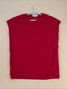 Diane Von Furstenberg Fuchsia Split V-Neck Cap Sleeve Tunic